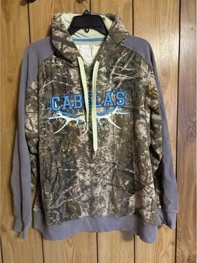 Cabela’s Camo Hoodie Men’s Large Zonz Gray Sleeve Pullover 1961 Logo